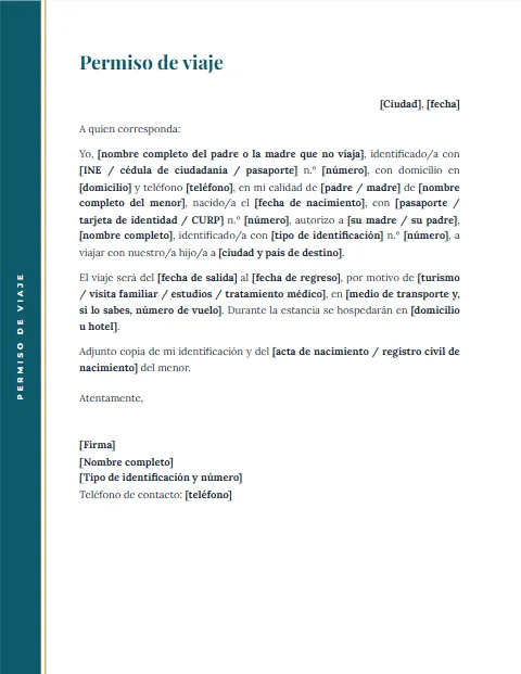 Carta de Permiso para Viajar: diseño Margen
