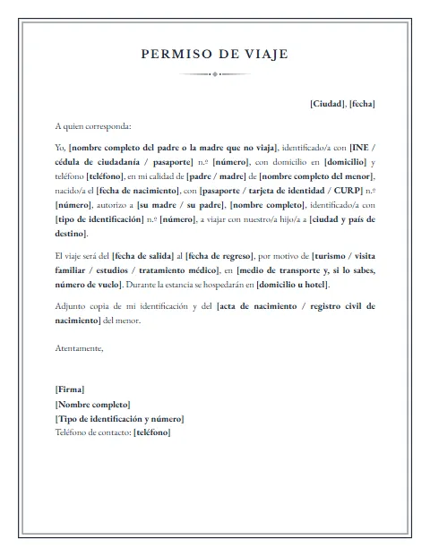 Carta de Permiso para Viajar: diseño Notarial