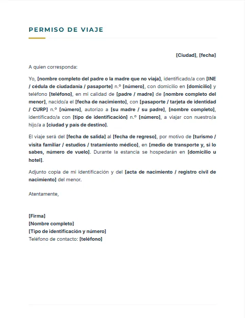 Carta de Permiso para Viajar: diseño Sobrio