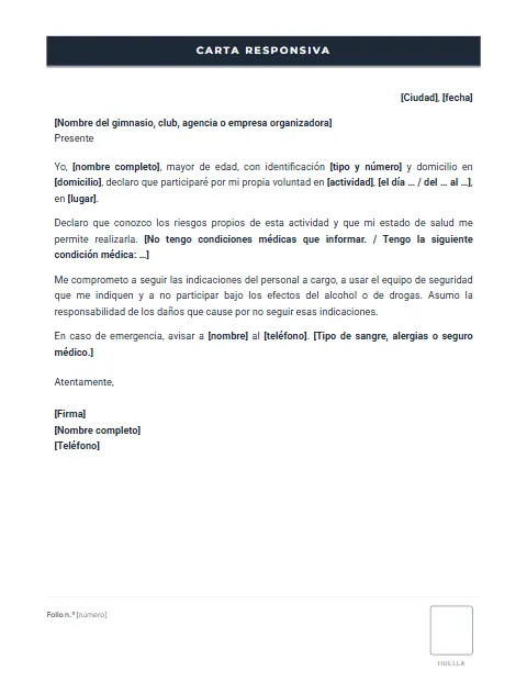 Carta Responsiva Personal: diseño Formato con huella