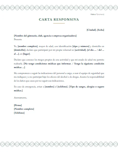 Carta Responsiva Personal: diseño Papel de seguridad