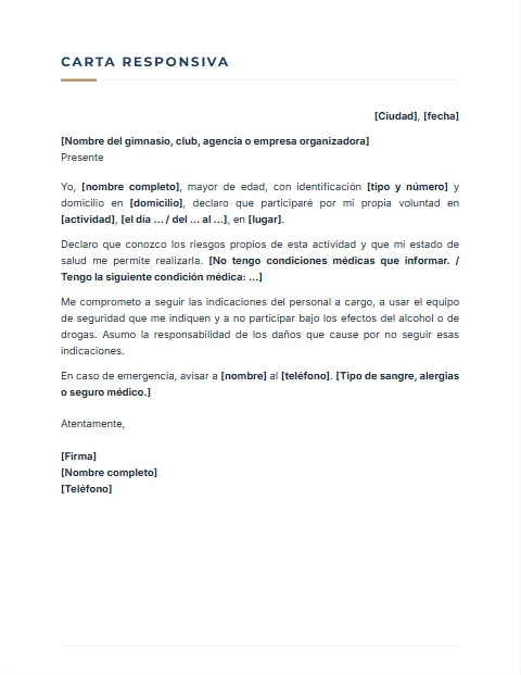 Carta Responsiva Personal: diseño Sobrio