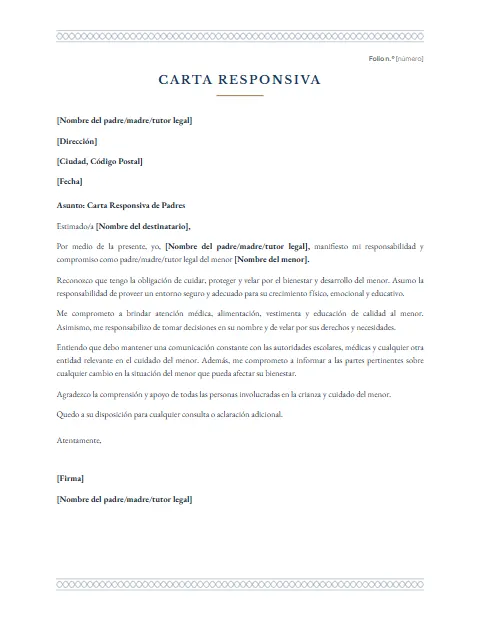 Formato de Carta Responsiva: diseño Papel de seguridad