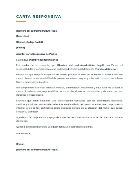 Formato de carta responsiva para descargar en Word