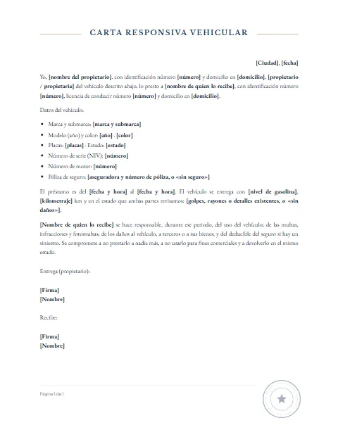 Carta Responsiva Vehicular: diseño Con sello