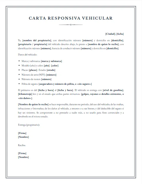 Carta Responsiva Vehicular: diseño Notarial