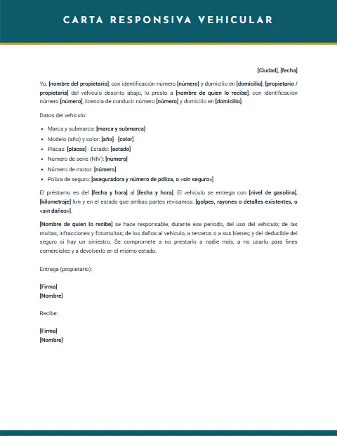 Carta Responsiva Vehicular: diseño Oficial