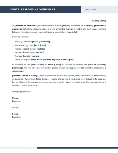 Carta Responsiva Vehicular: diseño Encabezado partido