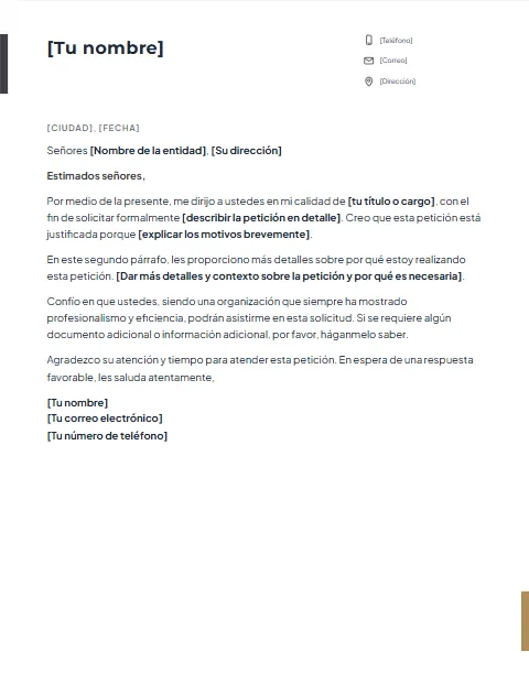 Formato de Carta de Solicitud: diseño Acento lateral