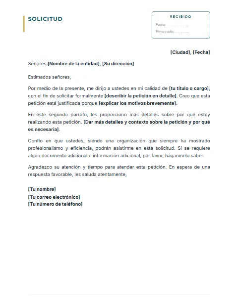 Formato de Carta de Solicitud: diseño Con acuse