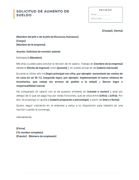 Carta para Solicitar Aumento de Sueldo: diseño Con acuse