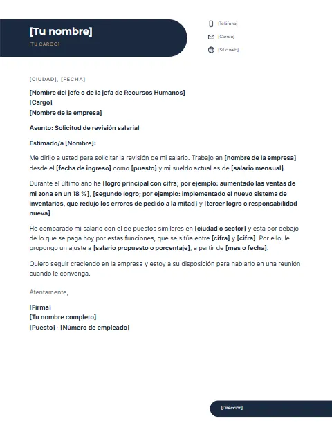 Carta para Solicitar Aumento de Sueldo: diseño Etiqueta con tu nombre