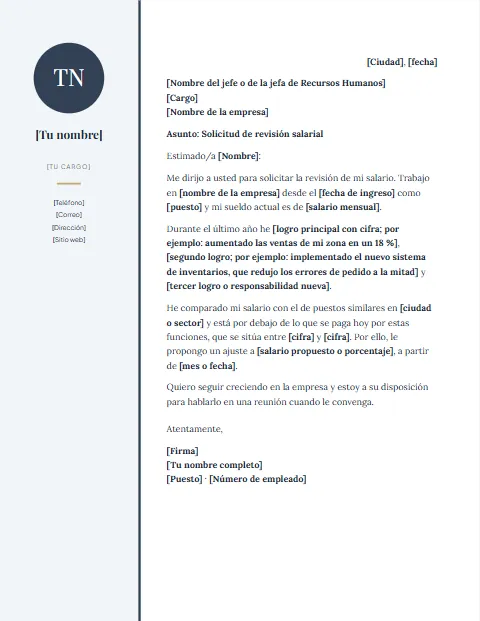 Carta para Solicitar Aumento de Sueldo: diseño Lateral