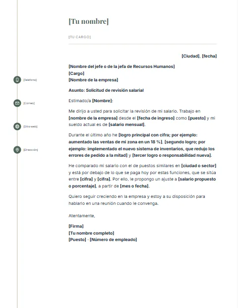 Carta para Solicitar Aumento de Sueldo: diseño Línea de iconos