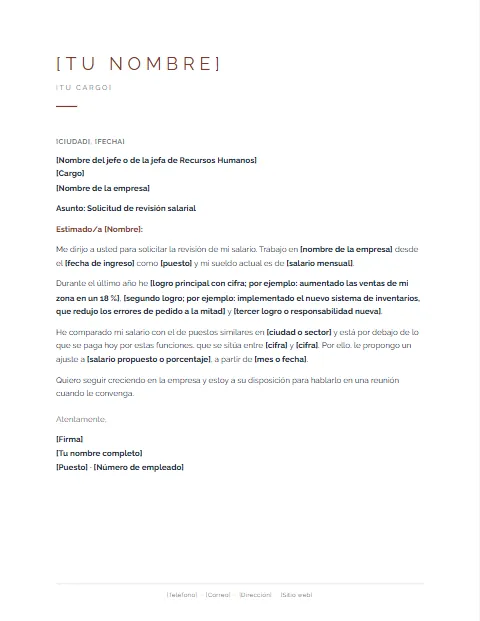 Carta para Solicitar Aumento de Sueldo: diseño Minimalista