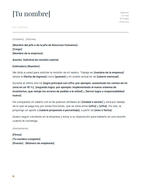 Carta para Solicitar Aumento de Sueldo: diseño Nombre grande