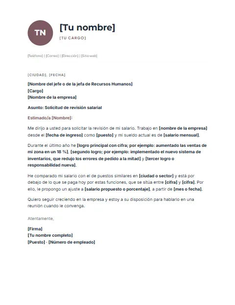 Carta para Solicitar Aumento de Sueldo: diseño Perfil