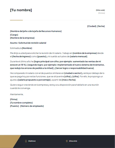 Carta para Solicitar Aumento de Sueldo: diseño Pie corporativo