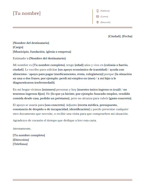 Carta de Solicitud de Ayuda: diseño Columnas