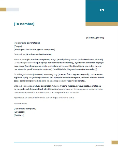 Carta de Solicitud de Ayuda: diseño Corporativo