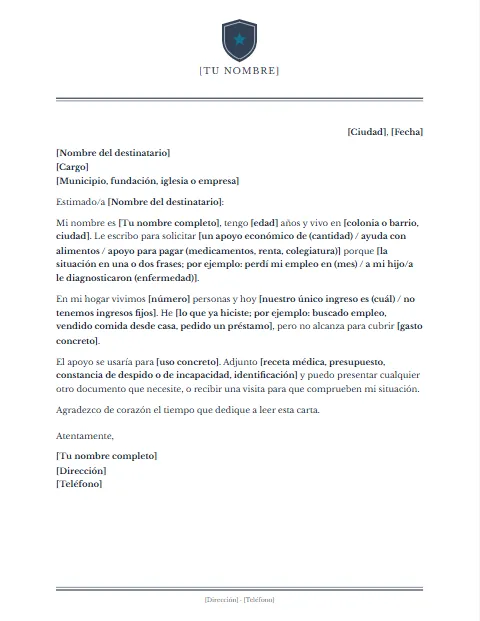 Carta de Solicitud de Ayuda: diseño Escudo central