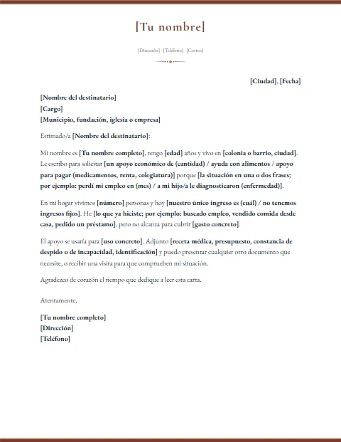 Carta de Solicitud de Ayuda: diseño Filo