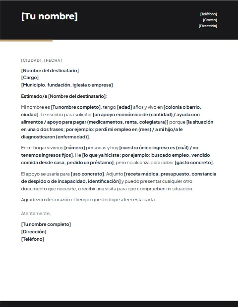 Carta de Solicitud de Ayuda: diseño Moderno