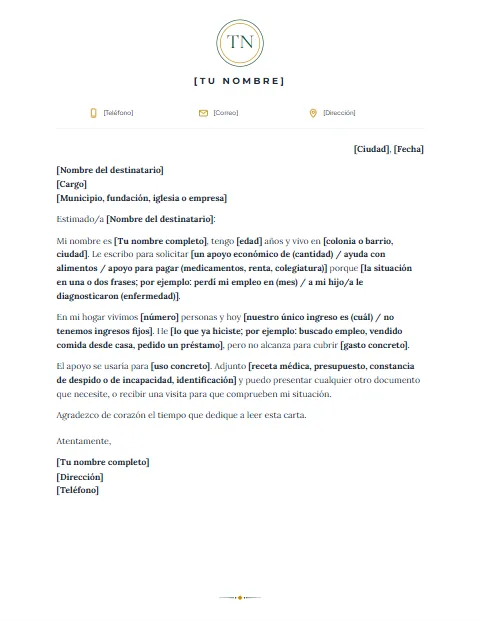 Carta de Solicitud de Ayuda: diseño Monograma