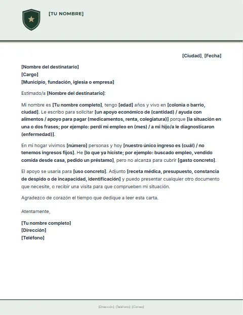 Carta de Solicitud de Ayuda: diseño Oficio con banda