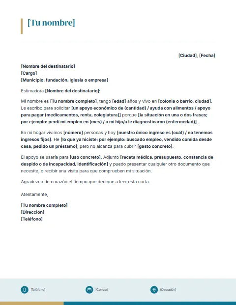 Carta de Solicitud de Ayuda: diseño Pie con iconos