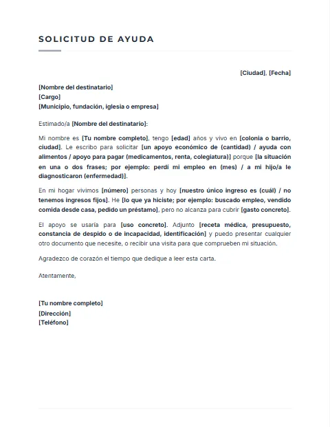 Carta de Solicitud de Ayuda: diseño Sobrio