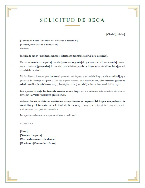 Carta de Solicitud de Beca: diseño Diploma