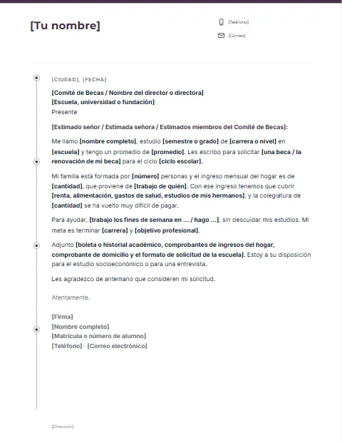 Carta de Solicitud de Beca: diseño Línea de tiempo