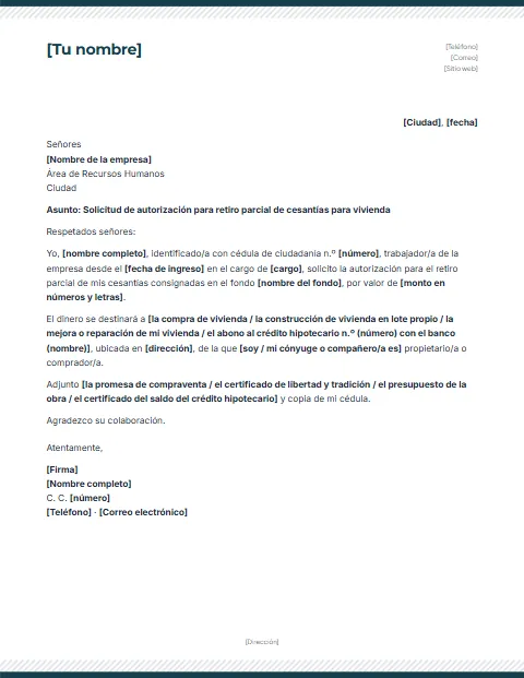 Carta para Retiro de Cesantías: diseño Rayas