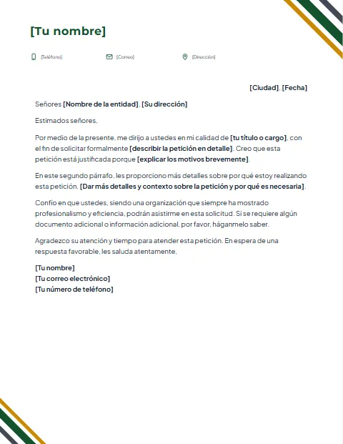 Formato de Carta de Solicitud: diseño Cintas