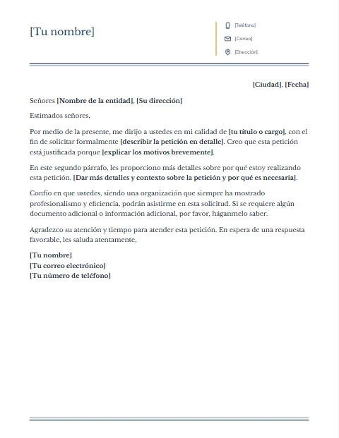 Formato de Carta de Solicitud: diseño Columnas