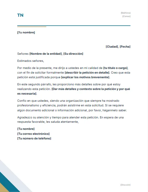 Formato de Carta de Solicitud: diseño Ejecutivo