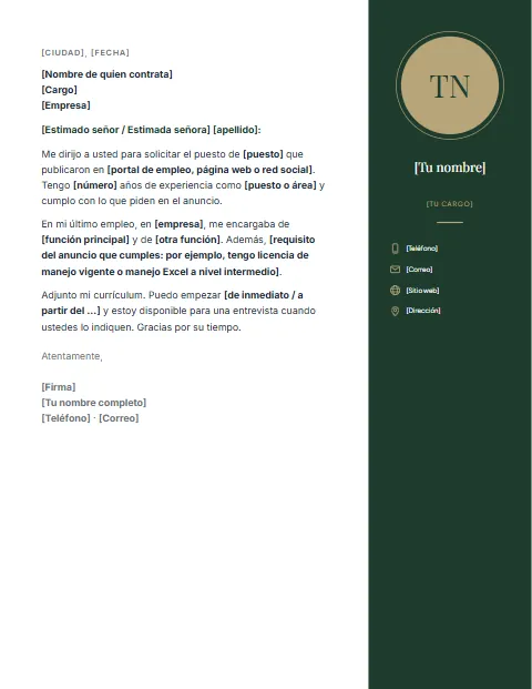 Formato de Carta de Solicitud de Empleo para Descargar en Word