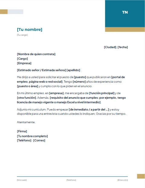 Carta de Solicitud de Empleo: diseño Corporativo