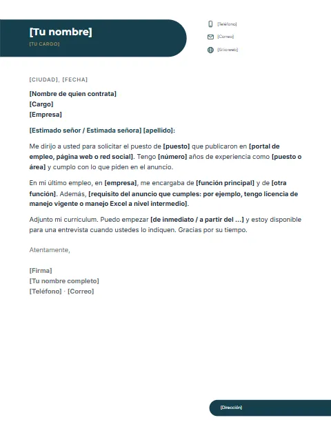 Carta de Solicitud de Empleo: diseño Etiqueta con tu nombre