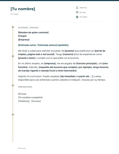 Carta de Solicitud de Empleo: diseño Línea de tiempo