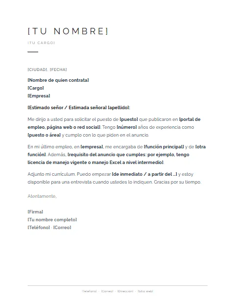 Carta de Solicitud de Empleo: diseño Minimalista