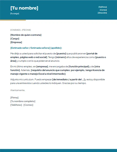 Carta de Solicitud de Empleo: diseño Moderno