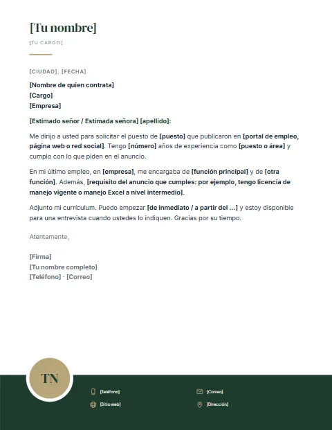 Carta de Solicitud de Empleo: diseño Pie oscuro