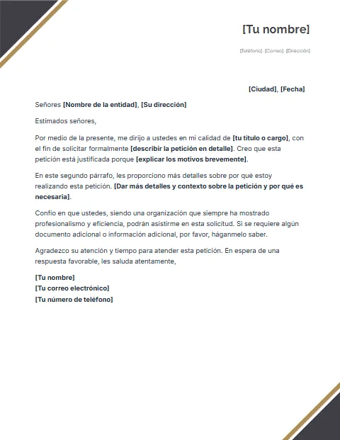 Formato de Carta de Solicitud: diseño Esquinas