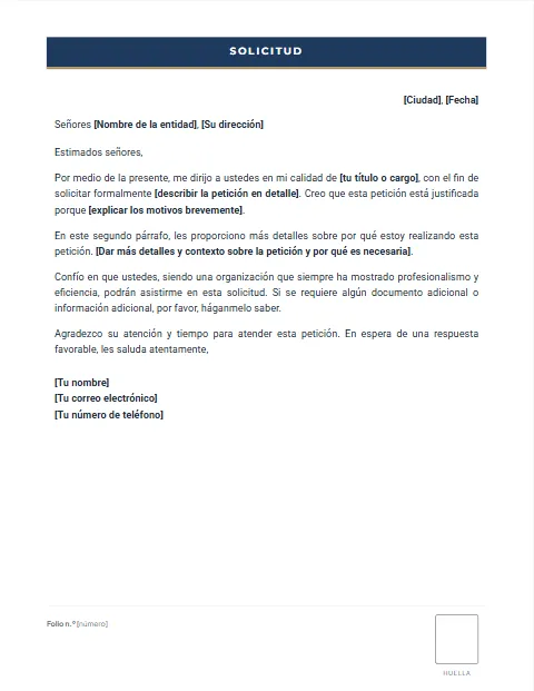 Formato de Carta de Solicitud: diseño Formato con huella