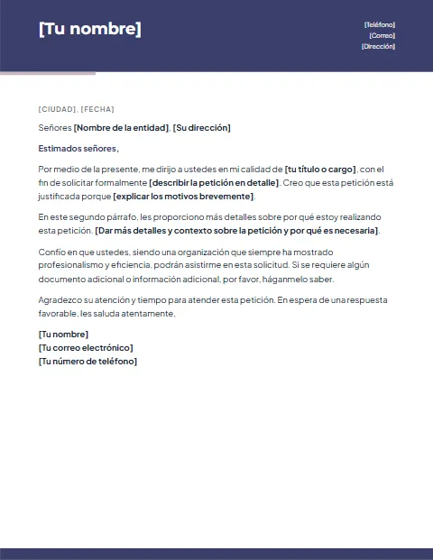 Formato de Carta de Solicitud: diseño Moderno