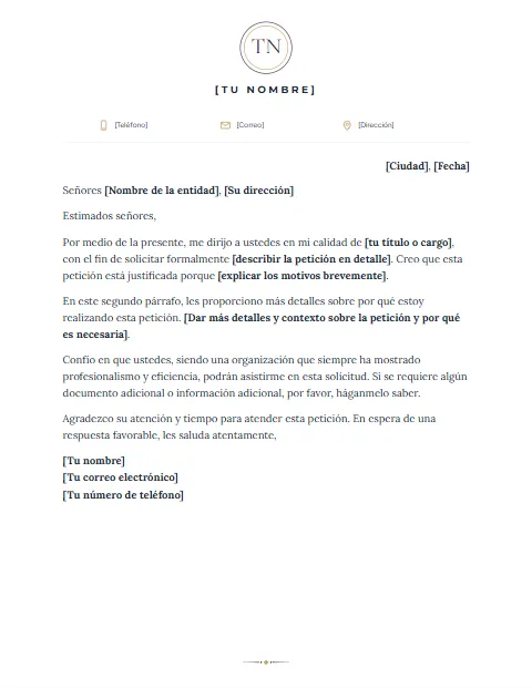 Formato de Carta de Solicitud: diseño Monograma