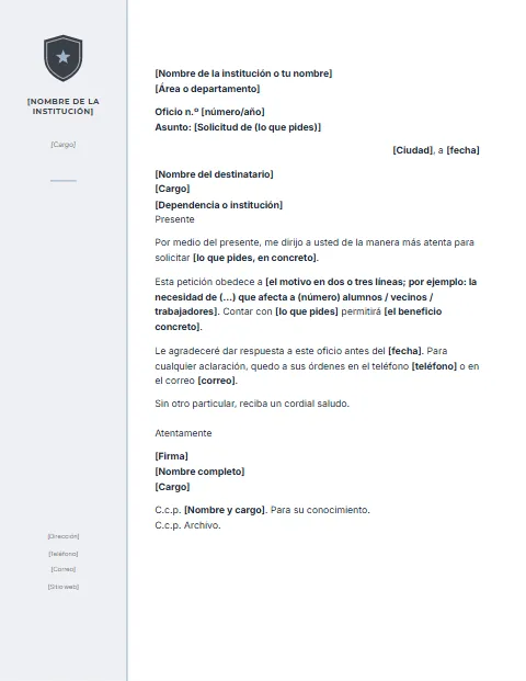 Oficio de Petición: diseño Columna institucional
