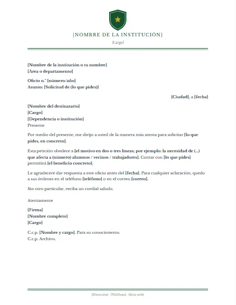 Oficio de Petición: diseño Escudo central